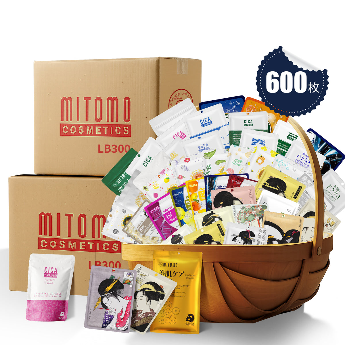MITOMO 日本製 業務用箱売りシートマスクパック 300枚x2箱 600枚