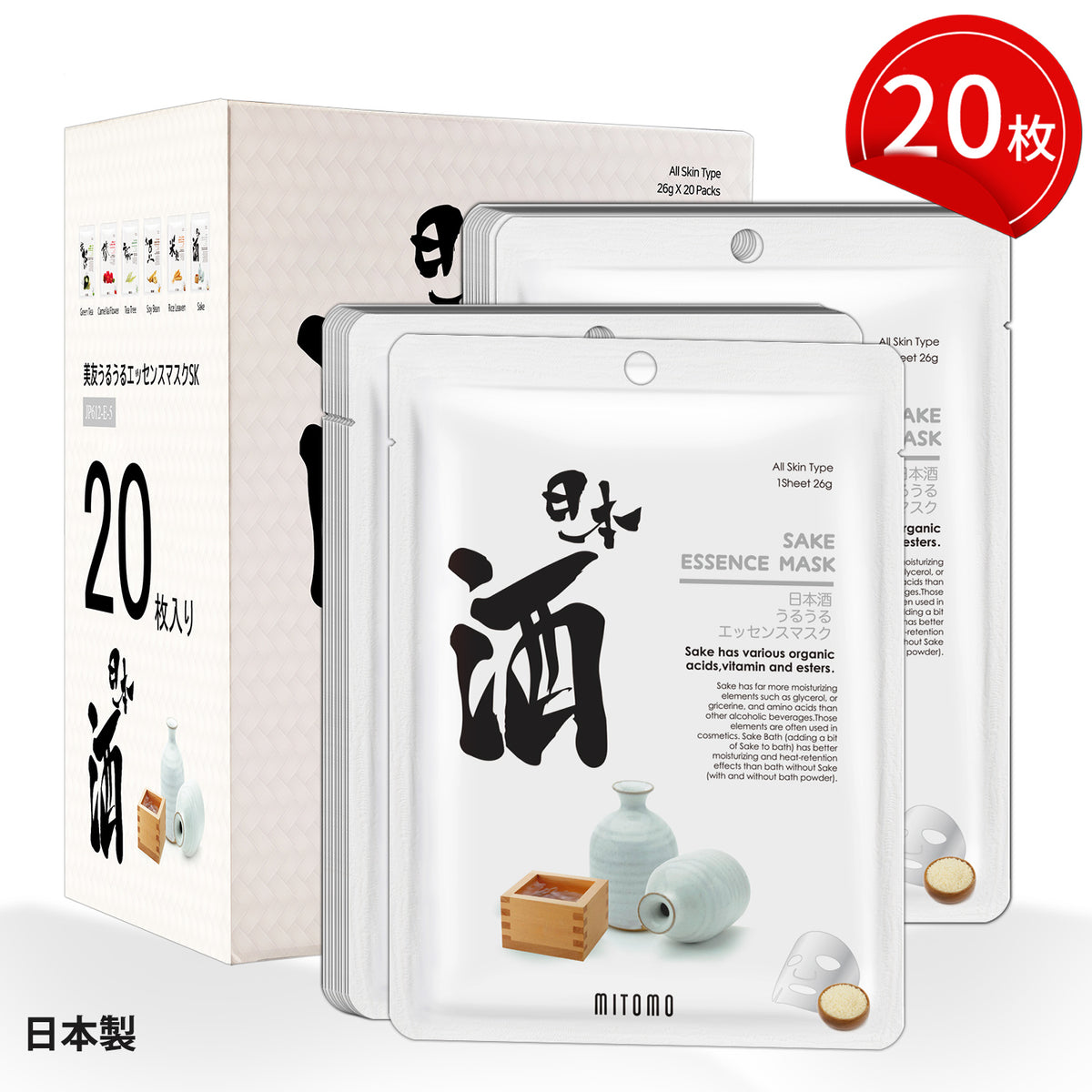 も　フェイスパック MITOMO <日本製>ミトモ うるうる612 SAKEニホンシュ パック