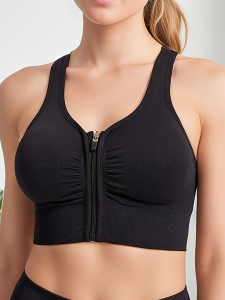 Racer Back Zipper Sports Bra、通気性のあるワークアウトランニングストレッチブラ、女性用ランジェリー＆アンダーウェア【MPFI24060287】