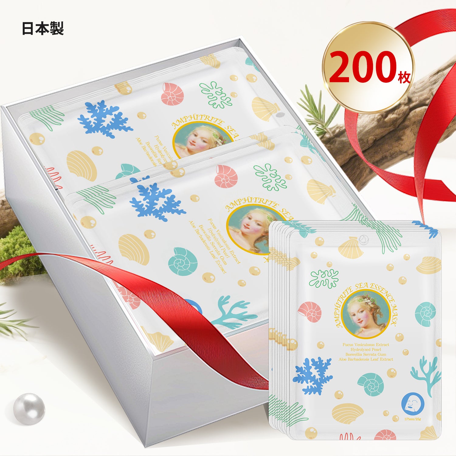 MITOMO <日本製>ミトモ めがみ303 Fucus Vesiculosus ヒバマタ アンフィトリテシーエッセンスマスク 常備用 ミネラル補給 フェイスパック アンピトリテ メガミ/1枚入りx200個1セット/スキンケア 潤いマスクパック【MGSS00303-D-025x020】