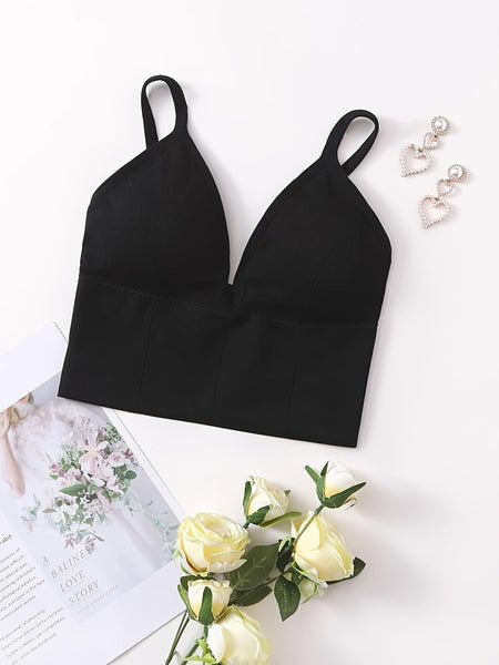 Simple Solid Cami Crop Top、Deep V Backless Slim Top、Women's Lingerie＆Underwear【MPFI24060289】