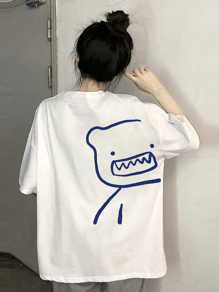 春夏にぴったりのカジュアルなショートスリーブTシャツ、かわいいベアプリントのクルーネックTシャツ、女性用の服【MPFA24060329】