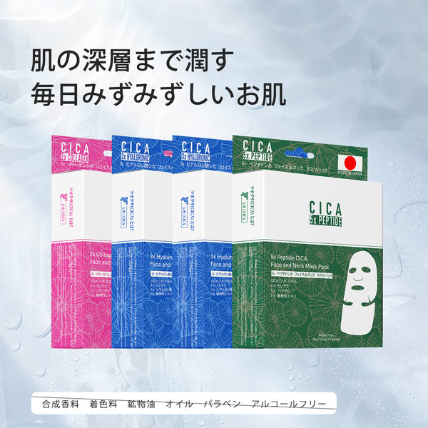 若々しい肌を取り戻す！MITOMO CICA コラーゲン ヒアルロン酸x2 ペプチドフェイス&ネックマスクパック4コンボセット【TMCC00001-06-035】