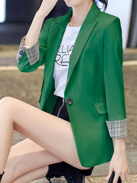 One Button Lapel Blazer、エレガントなオープンフロントのワークオフィスアウターウェア、女性の衣服【MPFA24060548】