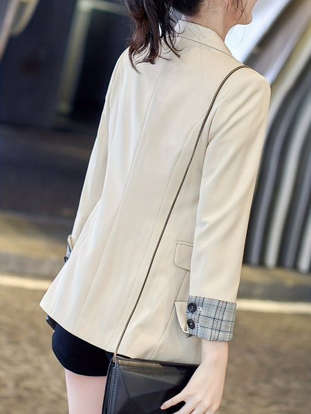 One Button Lapel Blazer、エレガントなオープンフロントのワークオフィスアウターウェア、女性の衣服【MPFA24060548】