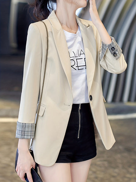 One Button Lapel Blazer、エレガントなオープンフロントのワークオフィスアウターウェア、女性の衣服【MPFA24060548】