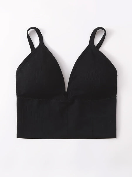 Simple Solid Cami Crop Top、Deep V Backless Slim Top、Women's Lingerie＆Underwear【MPFI24060289】