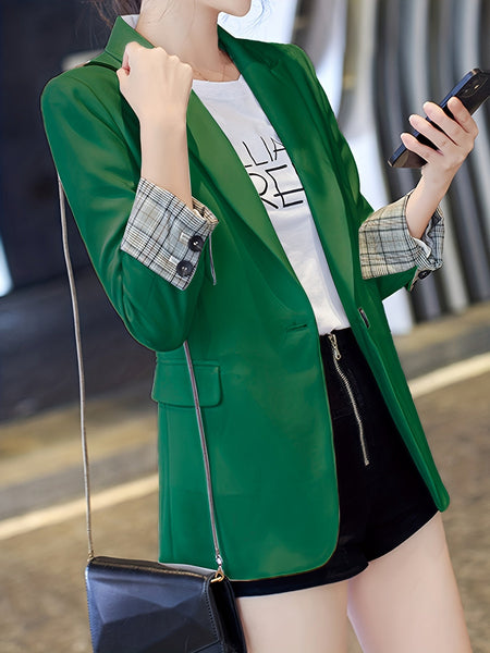 One Button Lapel Blazer、エレガントなオープンフロントのワークオフィスアウターウェア、女性の衣服【MPFA24060548】