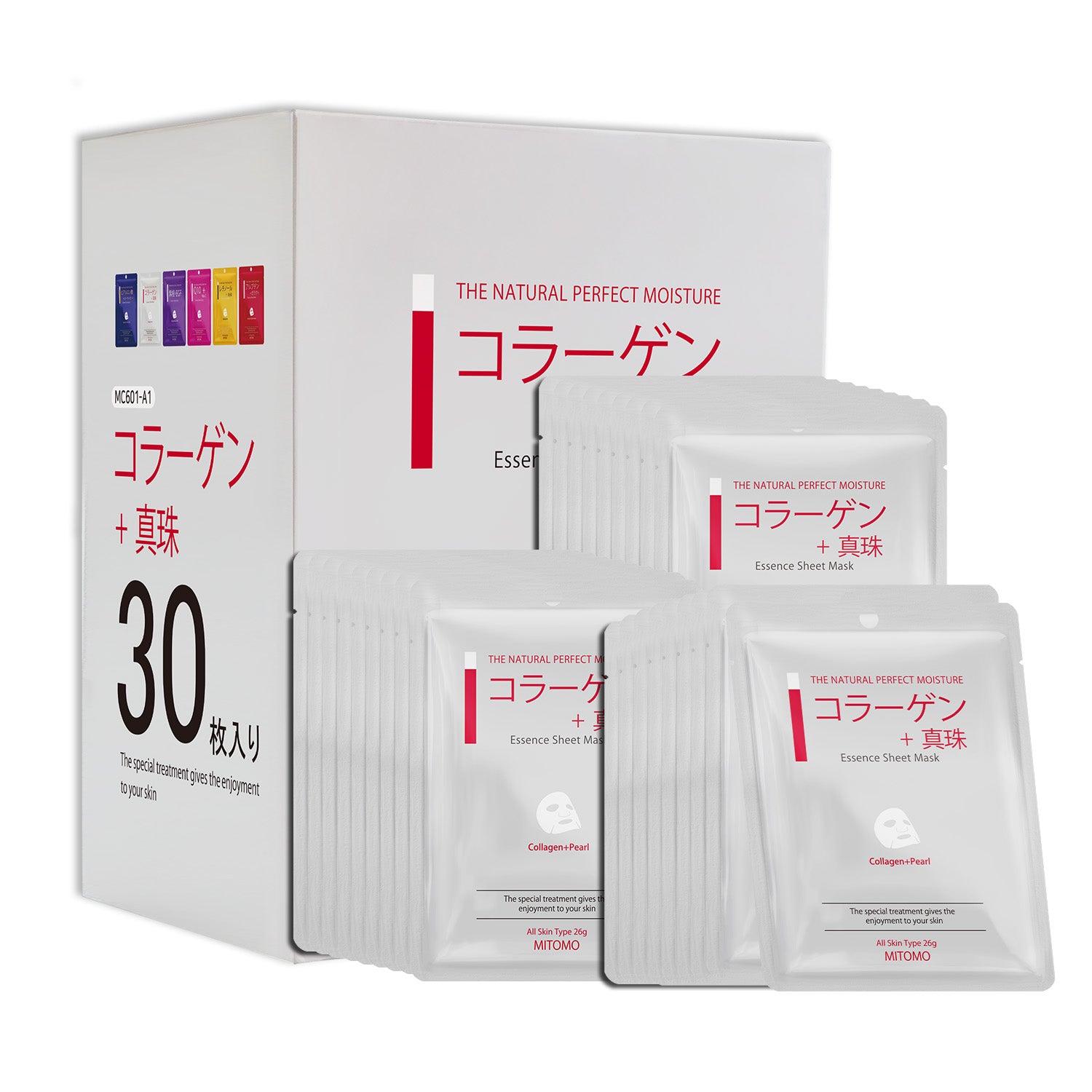 MITOMO <日本製> ミトモ CARE601 Collagen+Pearl /コラーゲン＋パールエッセンスマスク 贅沢な ハリツヤ フェイスエッセンスマスク 保湿・敏感肌/30枚　【MCSS00601-A-1x003】