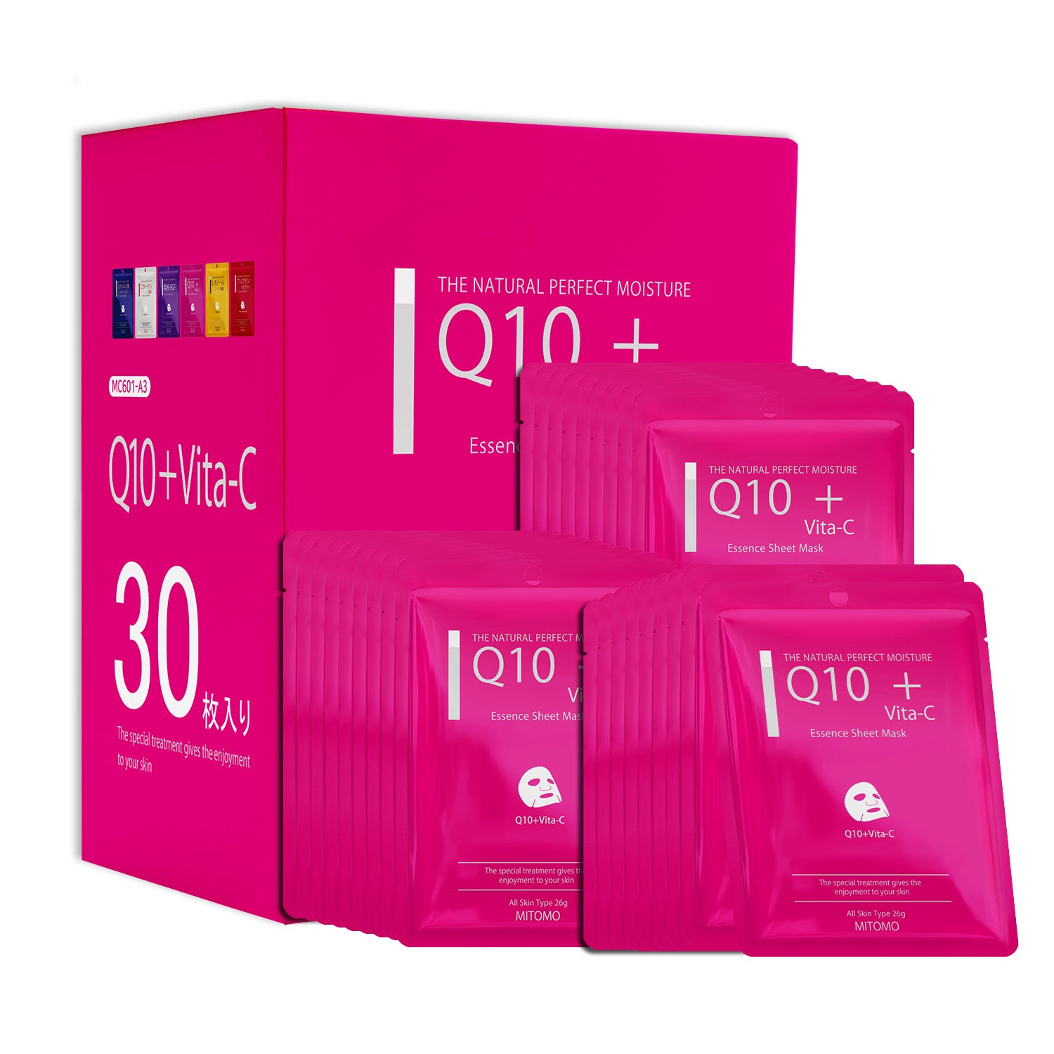 MITOMO <日本製>ミトモ CARE601 Q10+Vita-C/ Q10＋ビタミンCエッセンスマスク 贅沢な エイジケア フェイスエッセンスマスク 保湿・敏感肌/30枚【MCSS00601-A-3x003】