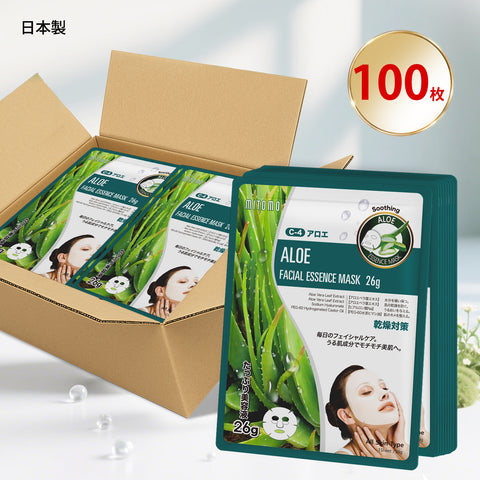 MITOMO <日本製>ナチュラルアロエモイスチャライジングフェイシャルエッセンスマスク/200枚- 自然アロエで肌を潤す！毎日のスキンケアで健康的な美肌を手に入れよう！【MTSS00516-C-4x020】