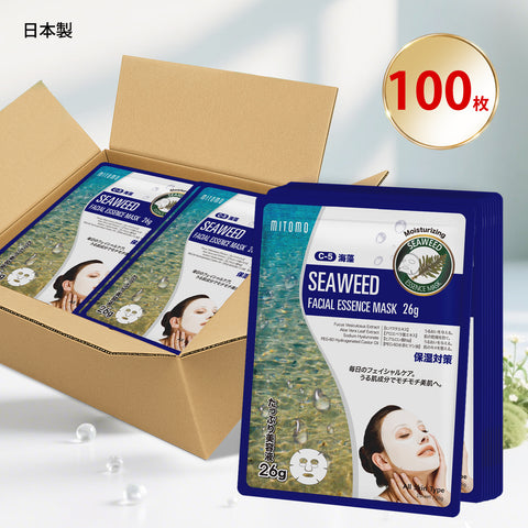 MITOMO <日本製＞天然海藻浄化フェイシャルエッセンスマスク/100枚- 豊かな海藻の栄養で肌をリフレッシュ！【MTSS00516-C-5x010】