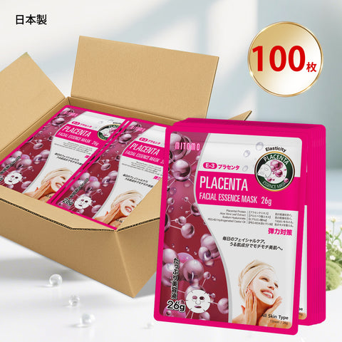 MITOMO <日本製> プラセンタ弾性フェイシャルエッセンスマスク/200枚- 肌を活性化し、弾力性を与えるナチュラルプラセンタ配合【MTSS00516-E-3x020】