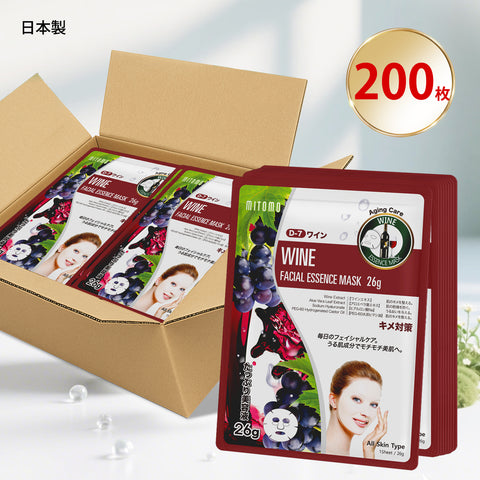 MITOMO <日本製>ナチュラルワインエイジングケアフェイシャルエッセンスマスク /200枚- 肌をワインでリフレッシュ！若々しい輝きを取り戻す特別なスキンケアアイテム【MTSS00516-D-7x020】