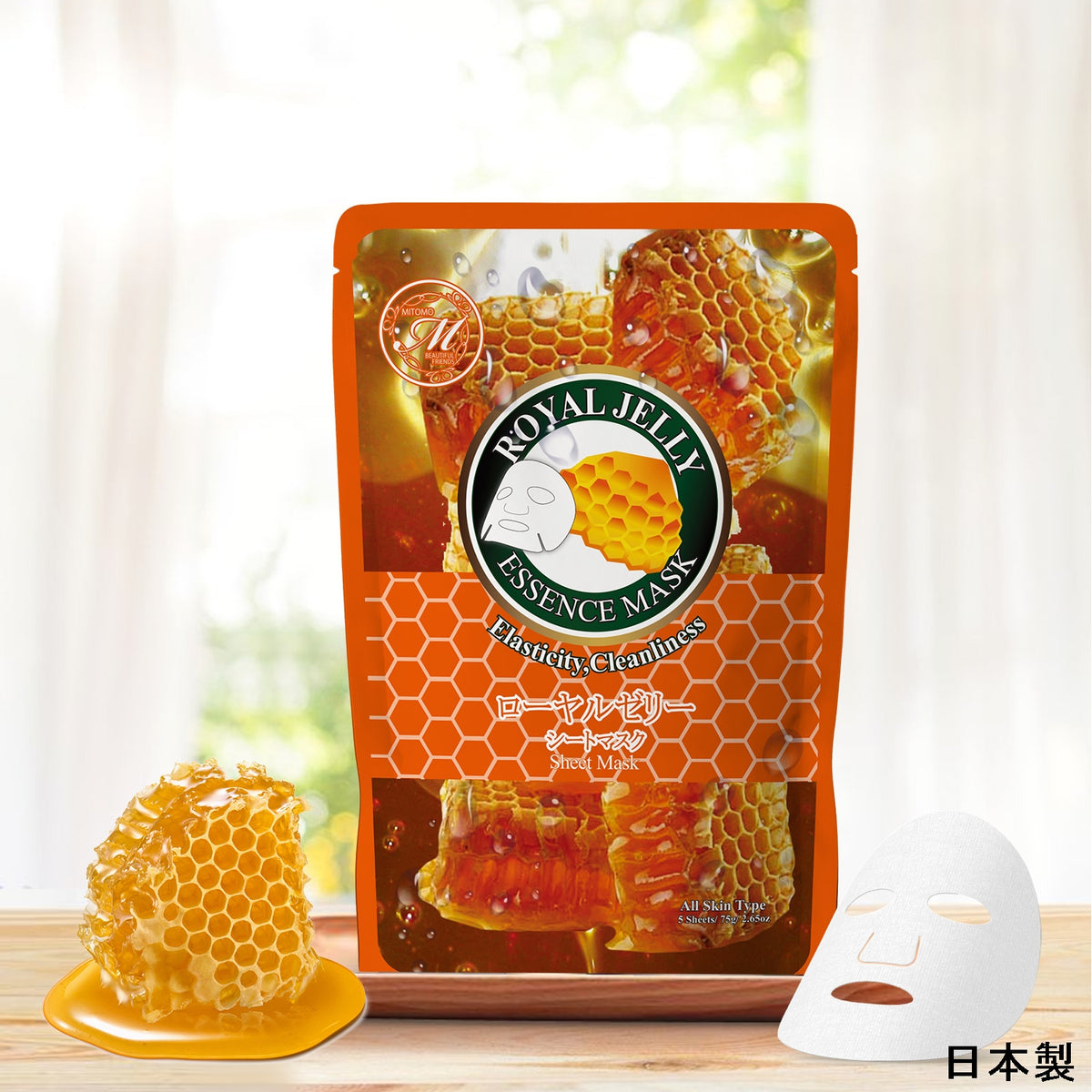 MITOMO <日本製>ローヤルゼリー弾力性フェイシャルマスク - 肌に