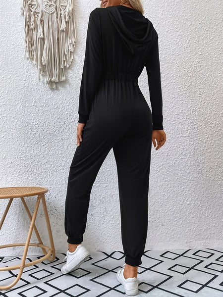 Solid Zipper Hooded Jumpsuit、Casual Long Sleeve Slant Pockets Jumpsuit、Women's Clothing【MPFA24060157】