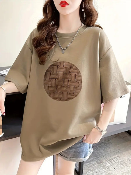 3個グラフィックプリントTシャツ、春夏用のカジュアルなショートスリーブクルーネックトップ、女性用の衣服【MPFA2403124】