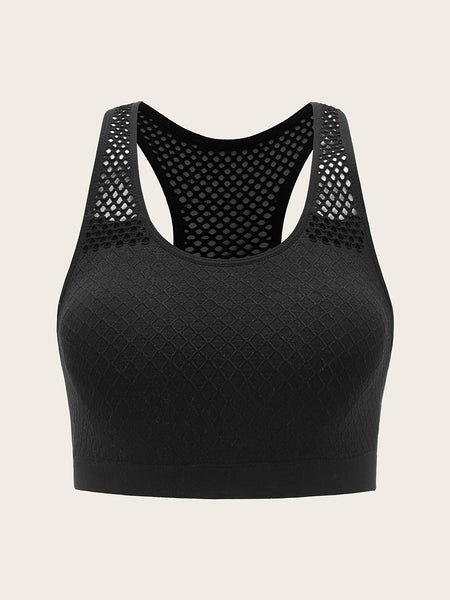 Simple Solid Contrast Mesh Sporty Bra、快適で通気性のあるワイヤレスフィットネスブラ、女性用ランジェリー＆アンダーウェア【MPFI24060290】