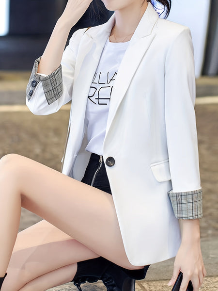 One Button Lapel Blazer、エレガントなオープンフロントのワークオフィスアウターウェア、女性の衣服【MPFA24060548】