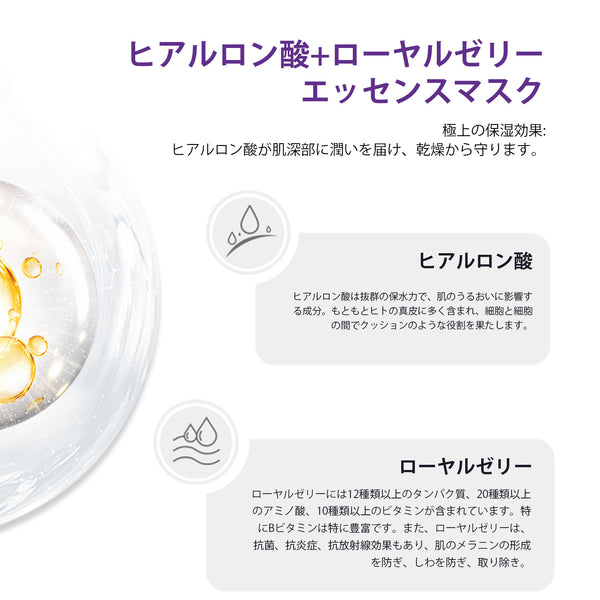 若々しい肌を手に入れる！MITOMOヒアルロン酸+ローヤルゼリーエッセンスマスク/30枚<日本製＞【MCSS00601-A-0x003】