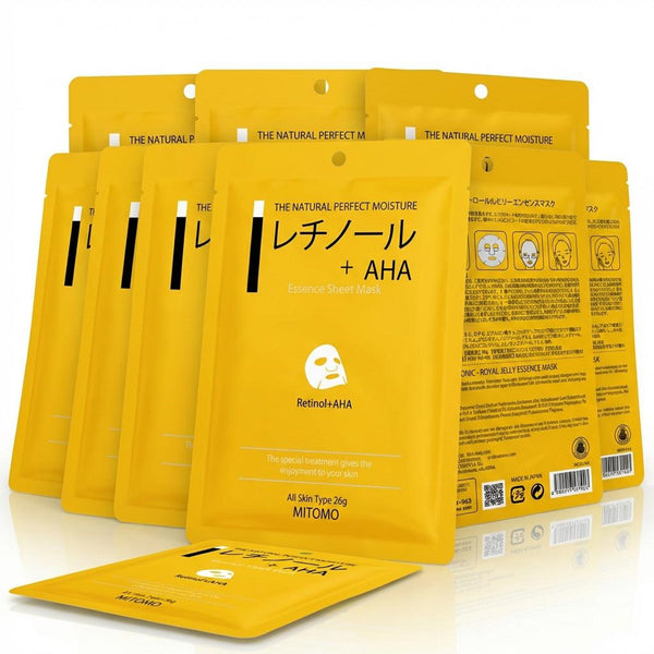 MITOMO<日本製> ミトモ CARE601 Retinol+AHA/レチノール＋AHAエッセンスマスク 贅沢な ピーリング フェイスエッセンスマスク 保湿敏感肌/20枚/ミトモパック/【MCSA00601-A-4x010】