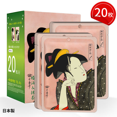 MITOMO <日本製>ミトモ 浮世絵605 Camellia Oil + Matcha/ ツバキユ+マッチャ /椿油＋抹茶エッセンスマスク カブキ ビハダコントロール フェイスマスク エステ/20枚【JPSS00605-A-1x002】