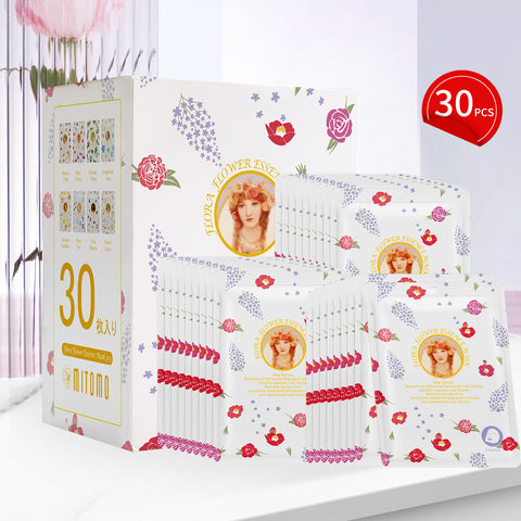 MITOMO <日本製>ミトモ めがみ303 Rose ローズ フラワーフラワーエッセンスマスク 常備用 輝きあふれる肌 フェイスパック フローラ メガミ/1枚入りx30個【MGSS00303-B-025x003】