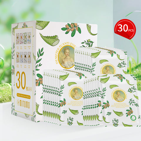 MITOMO <日本製>ミトモ めがみ303 Aloe Barbadensis アロエベラ デメテルプランツエッセンスマスク 常備用 肌荒れ予防 フェイスパック デメテル メガミ/1枚入りx30個【MGSS00303-C-025x003】