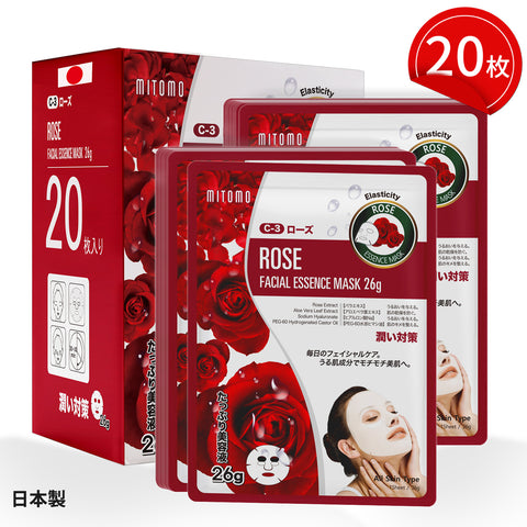 MITOMO <日本製>ナチュラルローズスージングフェイシャルエッセンスマスク/20枚- ローズのやさしさで肌を包み込み、美しい肌を手に入れよう！【MTSS00516-C-3x002】