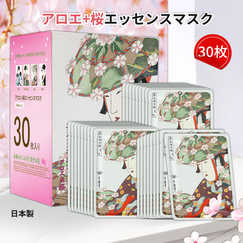MITOMO <日本製> ミトモ 浮世絵604 Aloe + Sakura/ アロエ+サクラ /アロエ+桜エッセンスマスク カブキ ツヤ ハリ フェイスマスク エステ/30枚【JPSS00604-A-2x003】